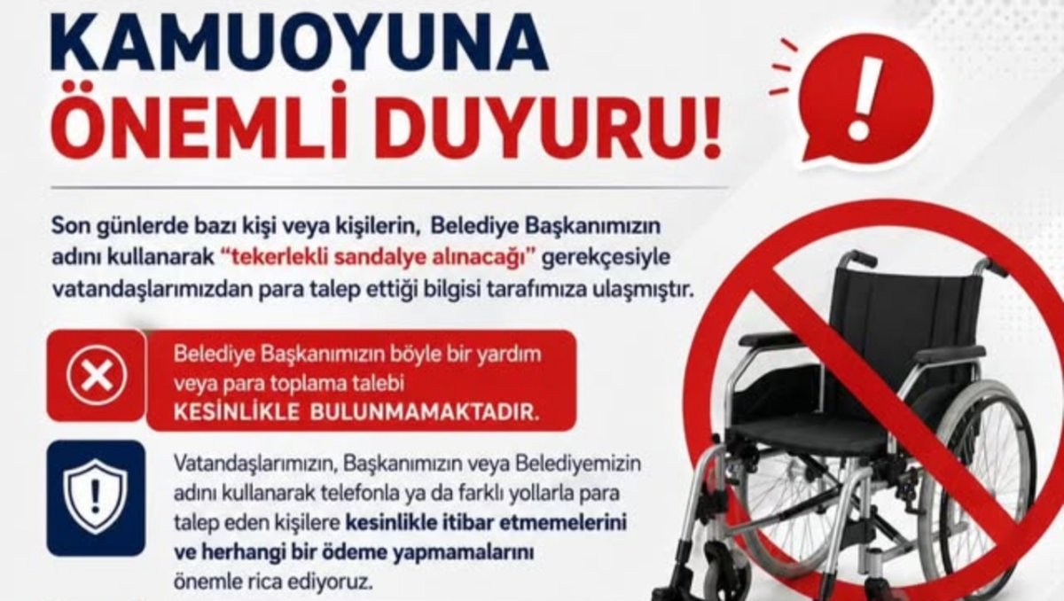Boğazkale Belediyesi'nden 'Tekerlekli Sandalye' Dolandırıcılığı Uyarısı