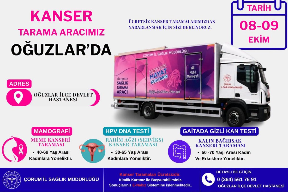 Mobil Kanser Tarama Aracı Oğuzlar'da: Üç Farklı Kanser Türü İçin Ücretsiz Tarama
