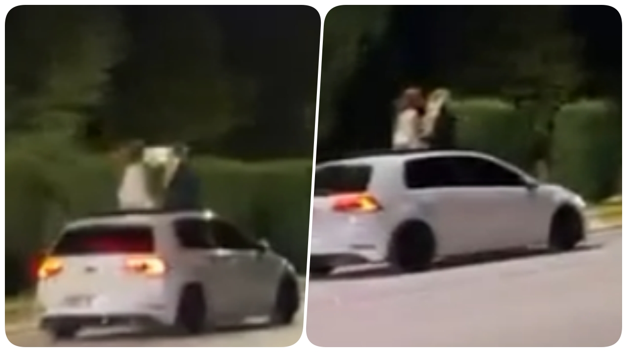 SUNROOF'TAN ÇIKIP HAREKET HALİNDEKİ ARACIN ÜZERİNE OTURDULAR